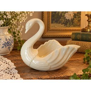 Vintage Lenox USA White Porcelain Swan Planter Centerpiece